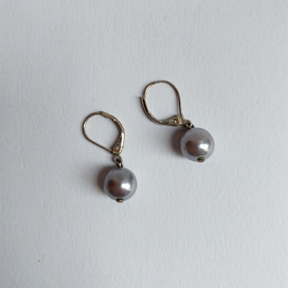 Blue Purple Pearl Earrings, Sterling Silver Dangle - Picture 3 of 3